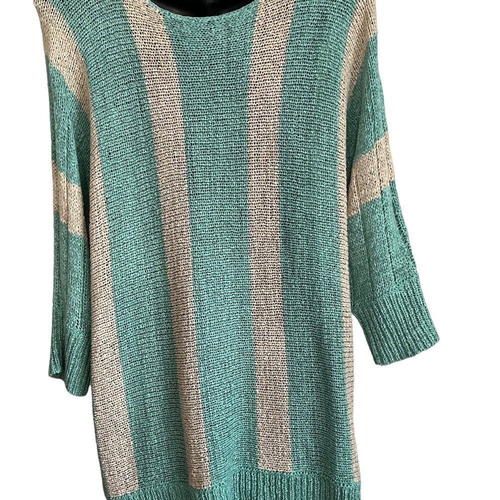 Tribal Scooped Neck Sweater Size L Teal and Beige Striped. - Picture 3 of 6